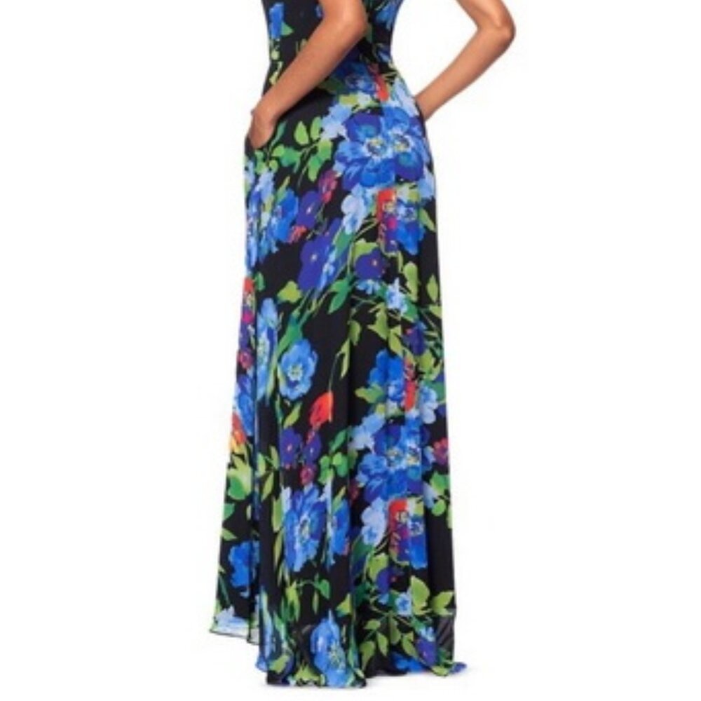 Betsy & Adam Black Multi Halter Floral Chiffon Maxi Dress - Picture 6 of 6